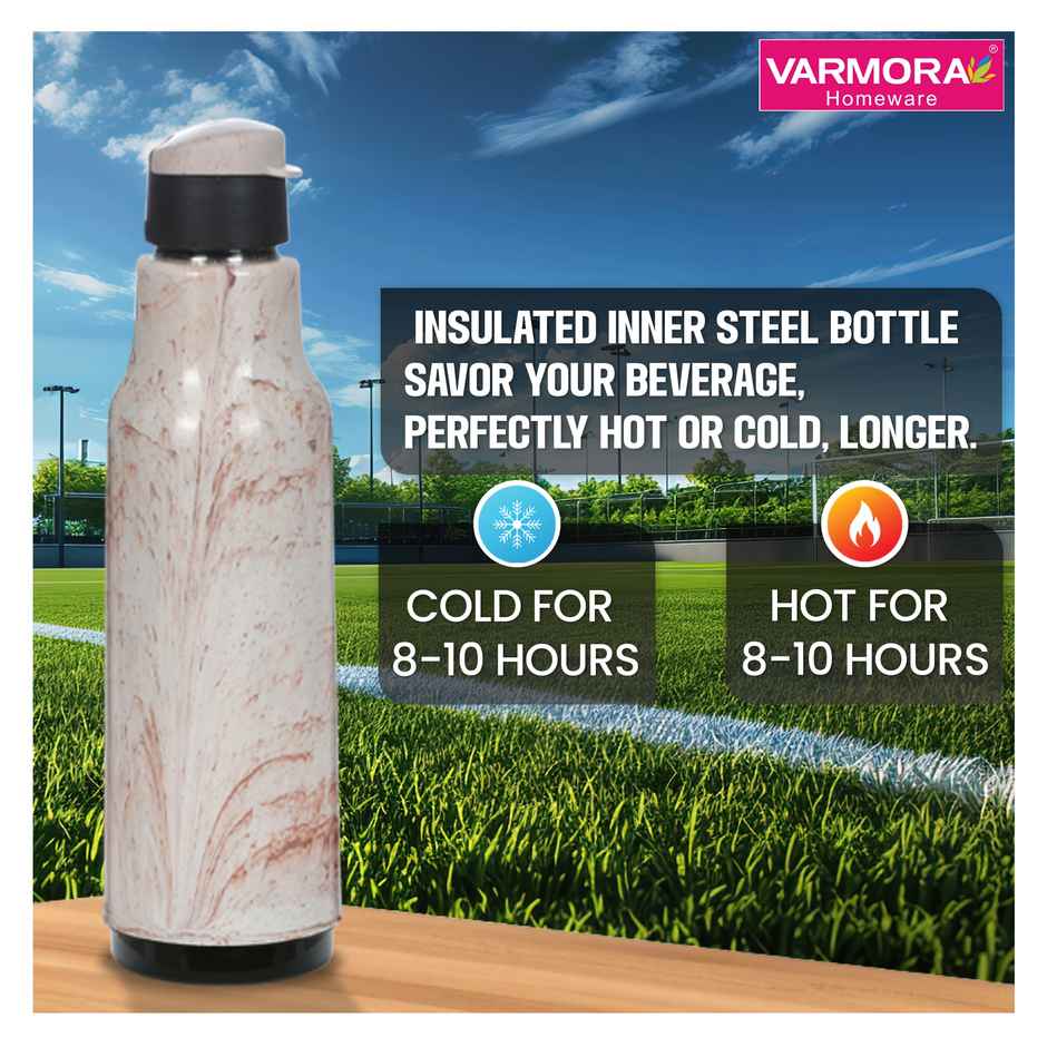 Varmora SS Sofia 600- Insulated Inner Steel Water Bottle Brown Plastic Hot & Cold 600 ml