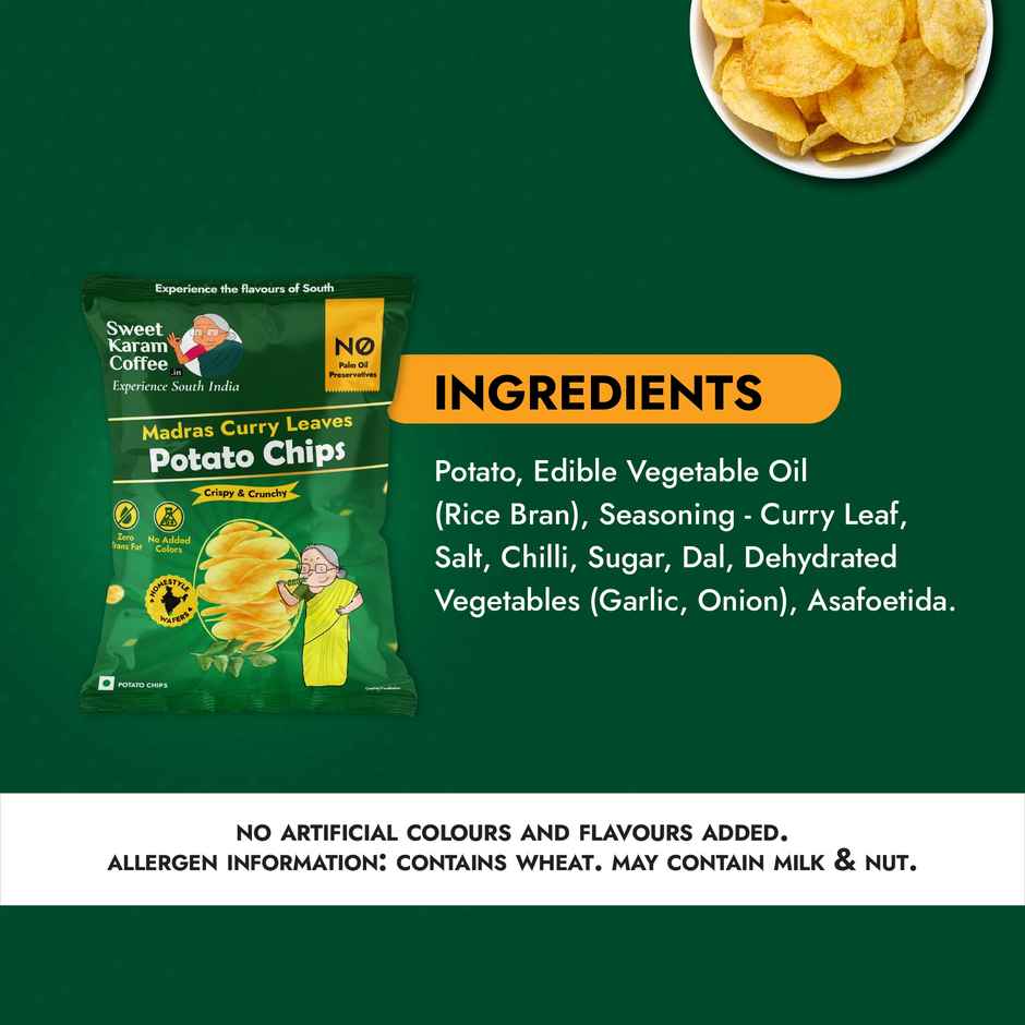 Sweet Karam Coffee | No Palm Oil Potato Chips | Madras Curry Leaves