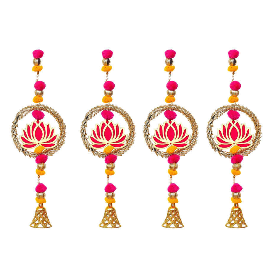 Lotus in Golden Rings with Pom Pom & Bell Toran for Home Decor | Wall Hanging | Ecraftindia