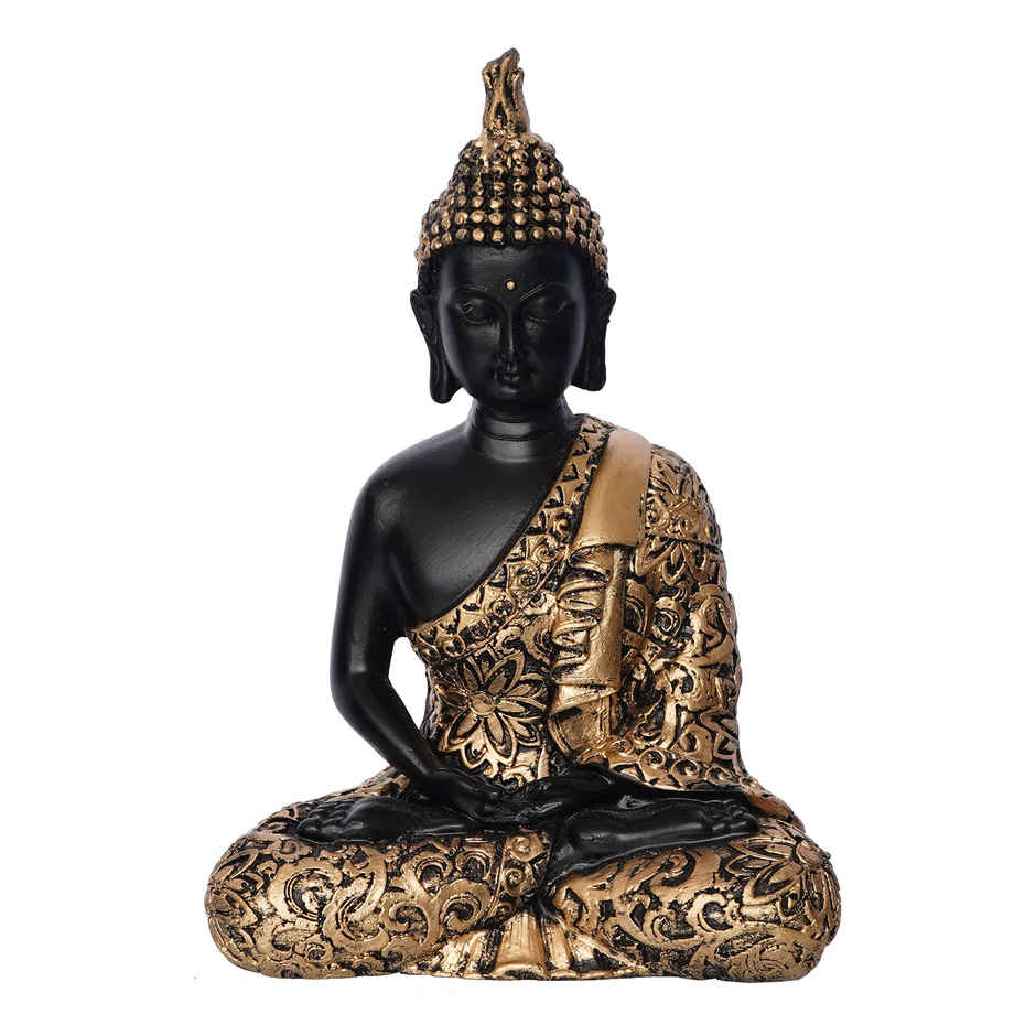 eCraftIndia Black And Golden Polyresin Handcrafted Decorative Meditating Buddha Statue