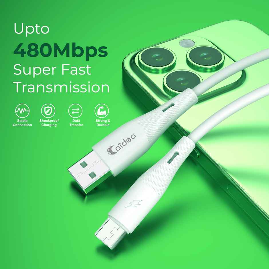 Caidea CUC25 - 20W Fast Charging USB to Micro | Sync and Charge Data Cable | White - 1 m