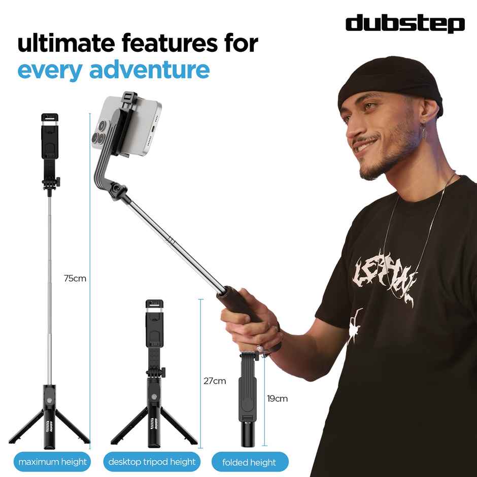 Dubstep Flickstick Smart Selfie Stick (with 360 Degree Rotation, Black)