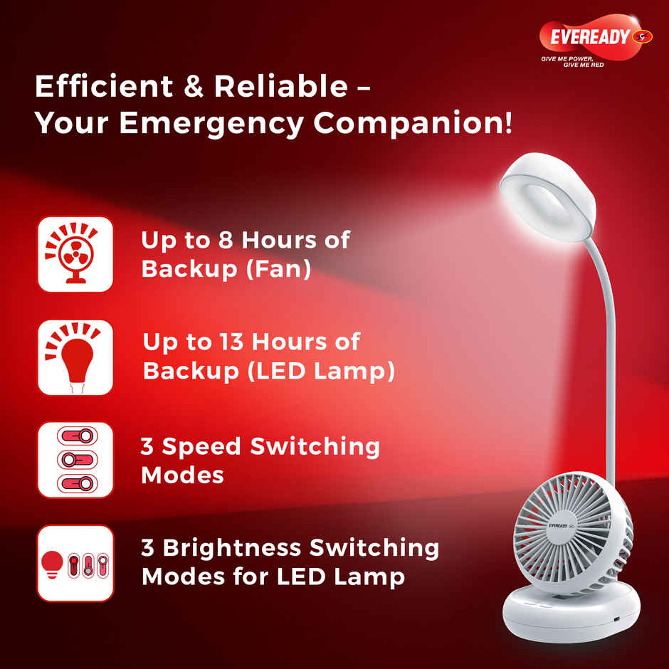 Eveready FE06 Everflo Aries Rechargeable Fan | White