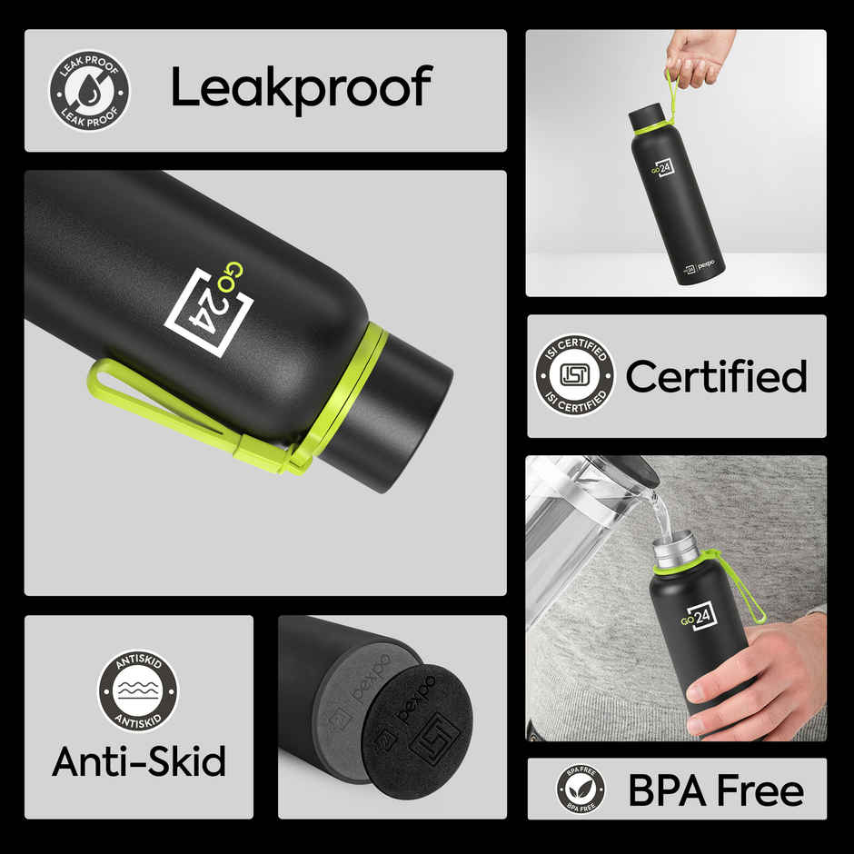 Go24 Bravo Stainless Steel Thermos Bottle | Black Knight | ISI Certified | 24-Months Warranty