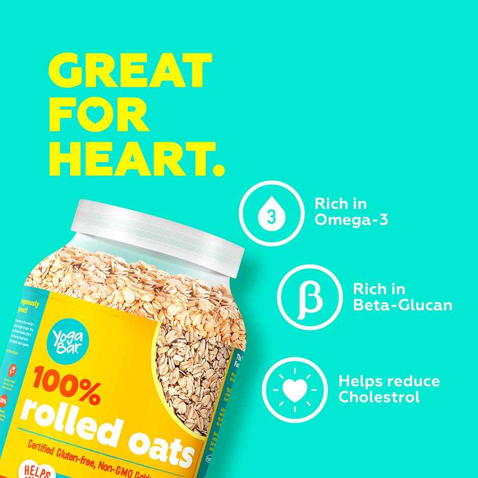 Yoga Bar Rolled Oats 1 kg Jar | Premium Golden Rolled Oats, Gluten Free with High Fibre, Non GMO
