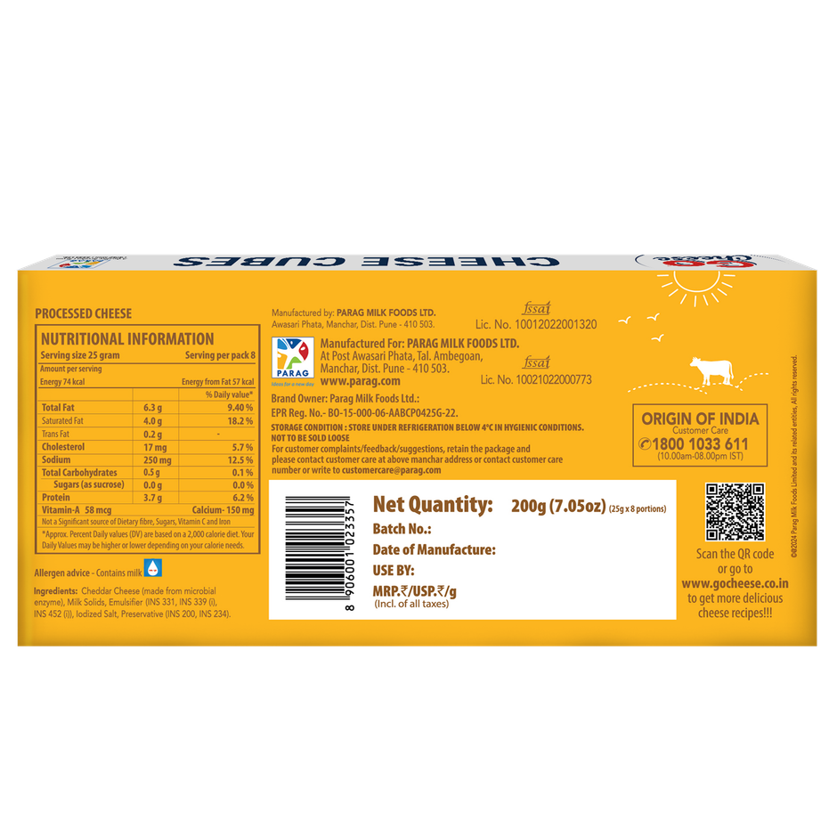 Go Cheese Processed- Square Cubes