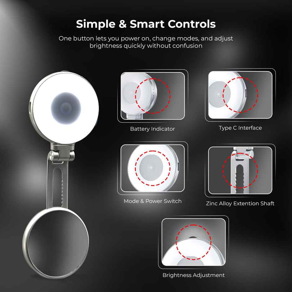 Digitek DRL 3W Magnetic Ring Light | Mirror | 3 Modes | 360 /180 | USB-C for Phone & Laptop