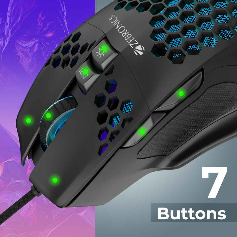 Zebronics Crosshair Premium Gaming Rgb Usb Mouse With Up To 7200 Dpi, Included Custom Magnetic
