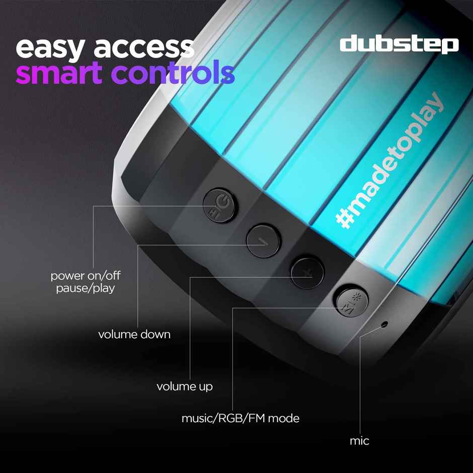 Dubstep Pop 650 Wireless Speaker With 15 Hrs Playtime | Multiple RGB Lights | 6 W Output - Black