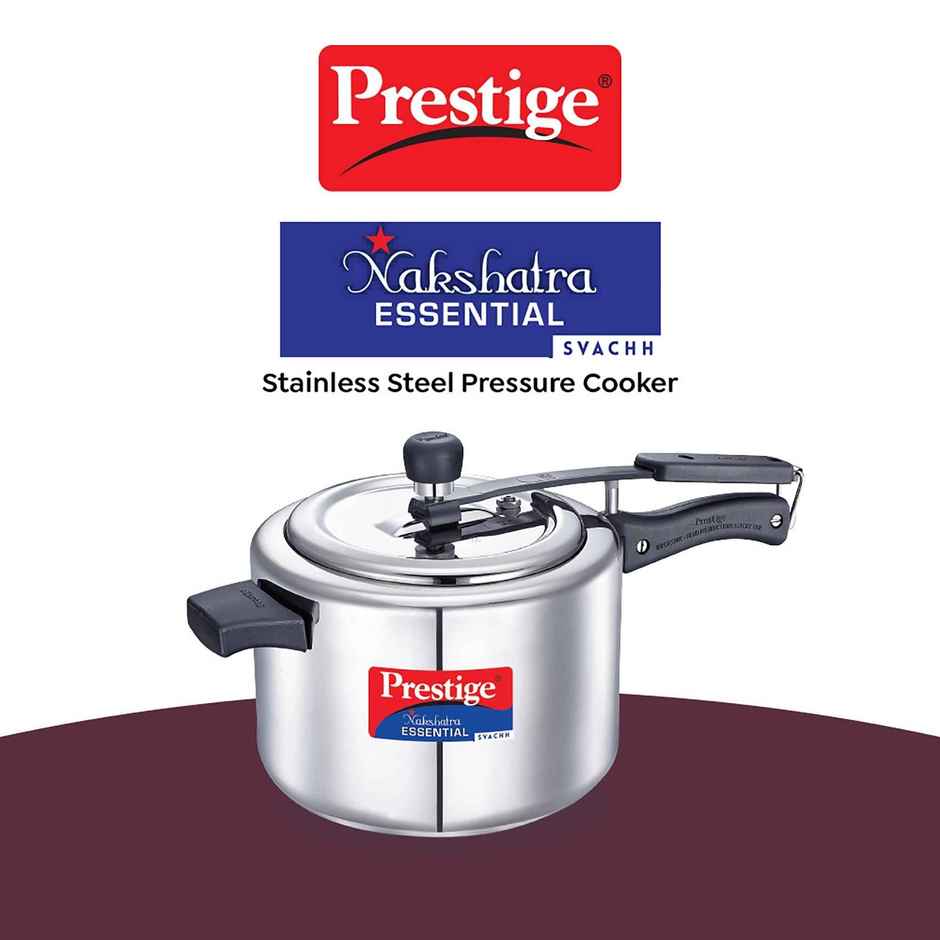 Prestige Nakshatra Essential Svachh SS Pressure Cooker 5Ltr,High Quality SS,Tri-Ply Bottom,Silver
