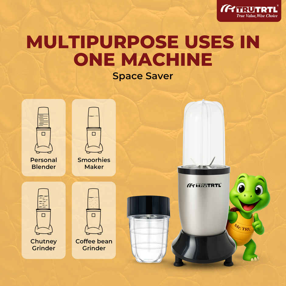 truTRTL Nutri Insta Mixer Grinder, Smoothie Maker, Masala & Chutney Grinder, 3 Jars with Sipper Cap
