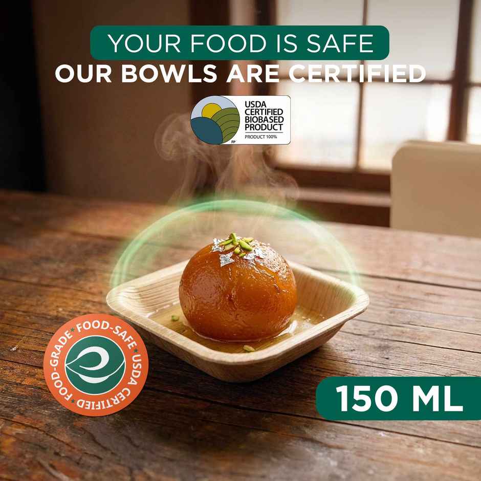 ECO SOUL | Palm Leaf Disposable Bowl | 150 ml | Square | 10 Count