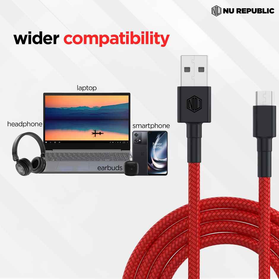 Nu Republic Blaze Silk Micro USB 3.1A Unbreakable USB A to Micro USB Rugged Nylon Braided Charging Cable - Red