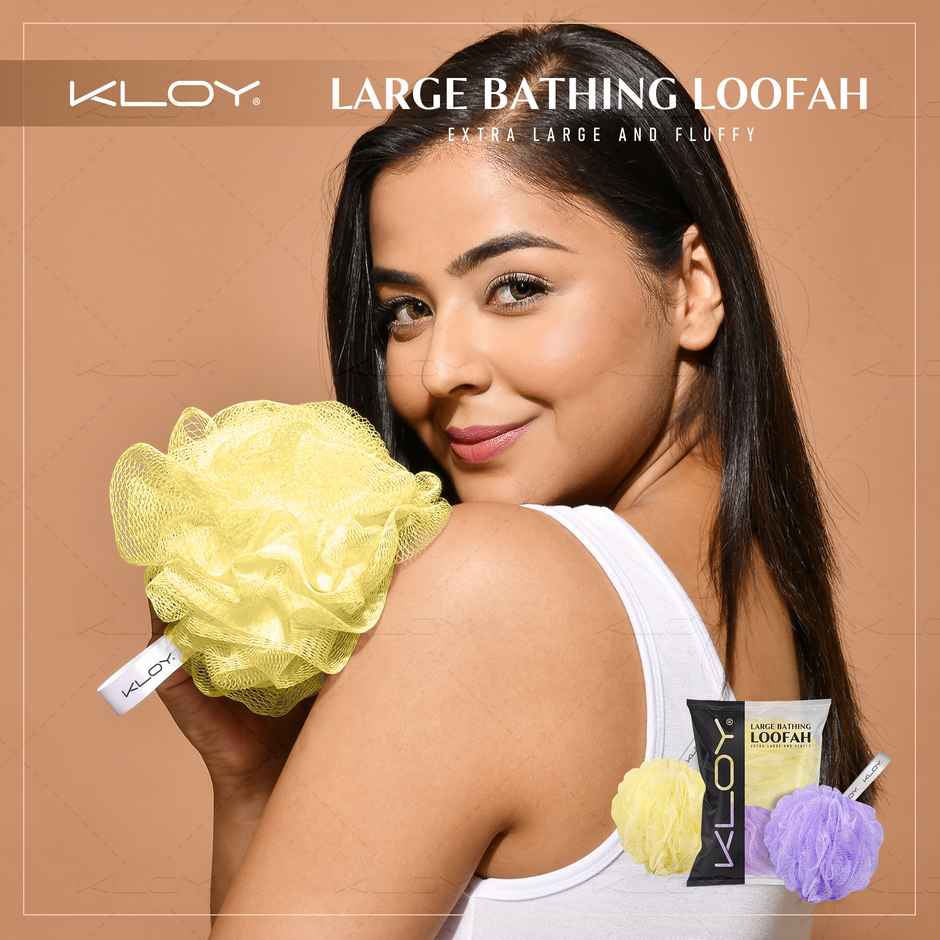 Large Bath Loofah Sponge Scrubber Exfoliator for High Lather Cleansing (Purple and Yellow)