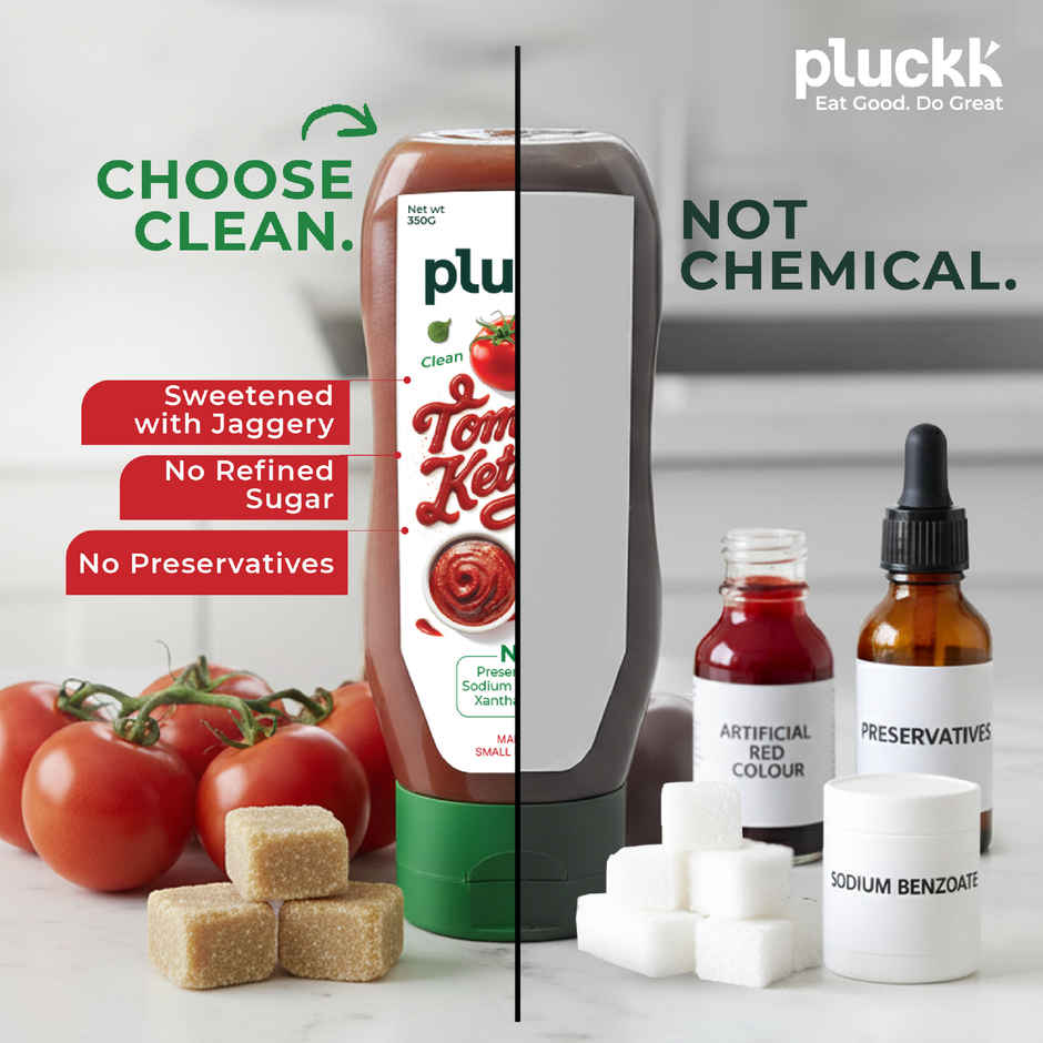 Pluckk Guilt-Free Tomato Ketchup - No Refined Sugar, No Preservatives, No Artificial Thickeners