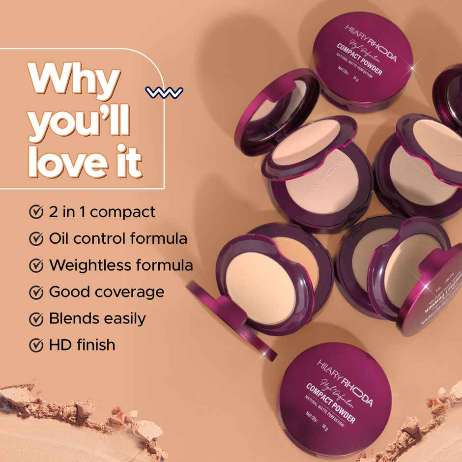 Hilary Rhoda HD High-Definition Pressed Powder | 2 in 1 Compact Powder | My Ivory - Shade 01