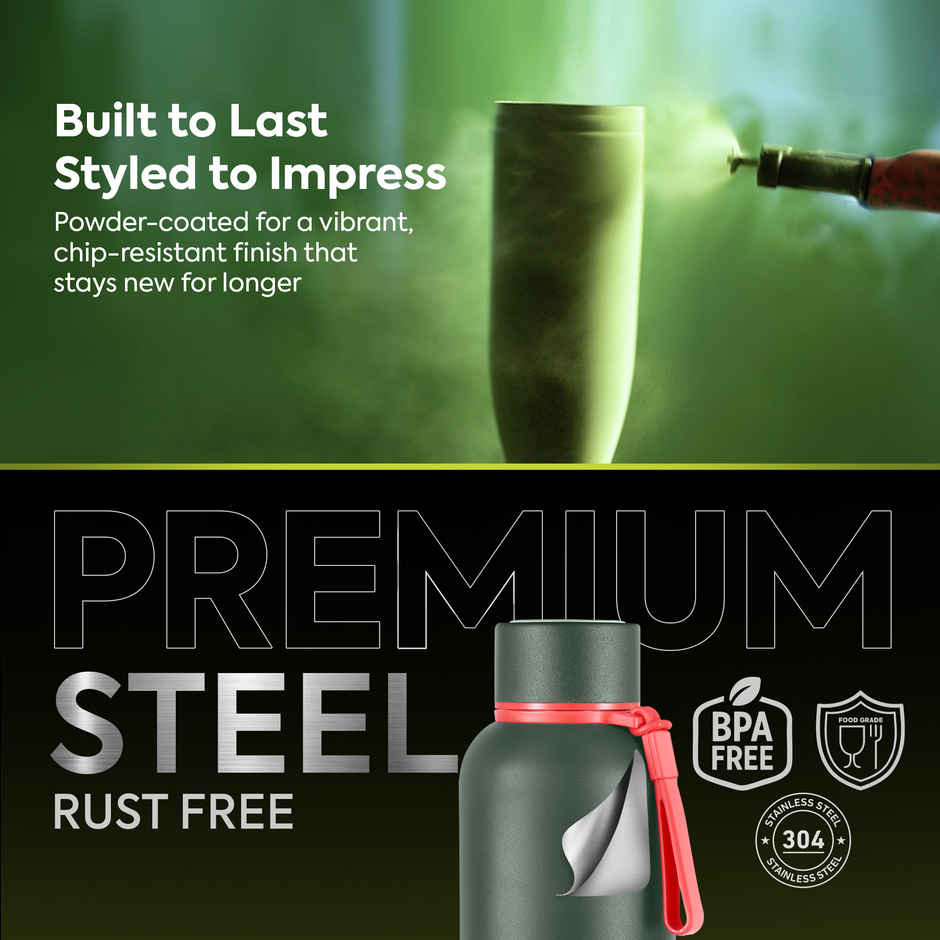 Pexpo Bravo Hot & Cold ISI Certified Insulated Thermosteel Water Bottle | Military Green | 1 L