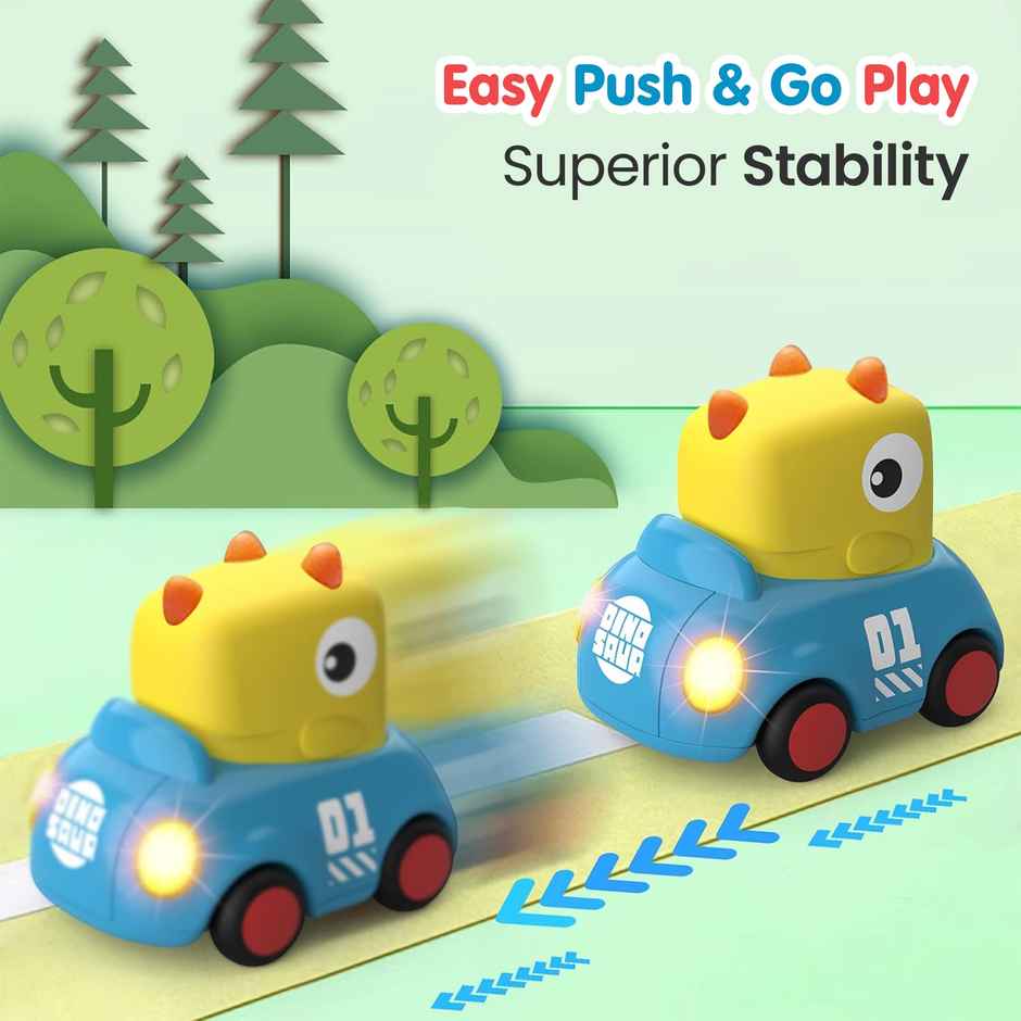 Kidology Push & Go Dinosaur Car with Music & Light | Inertia Baby Toy | Kids Gift