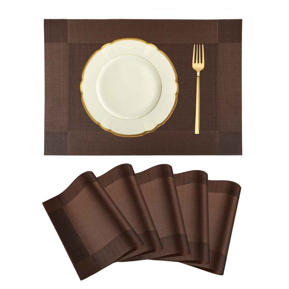 Kuber Industries Set of 6 Table Mats | 30x45 cm | Dining Table Placemats | Dark Brown Border