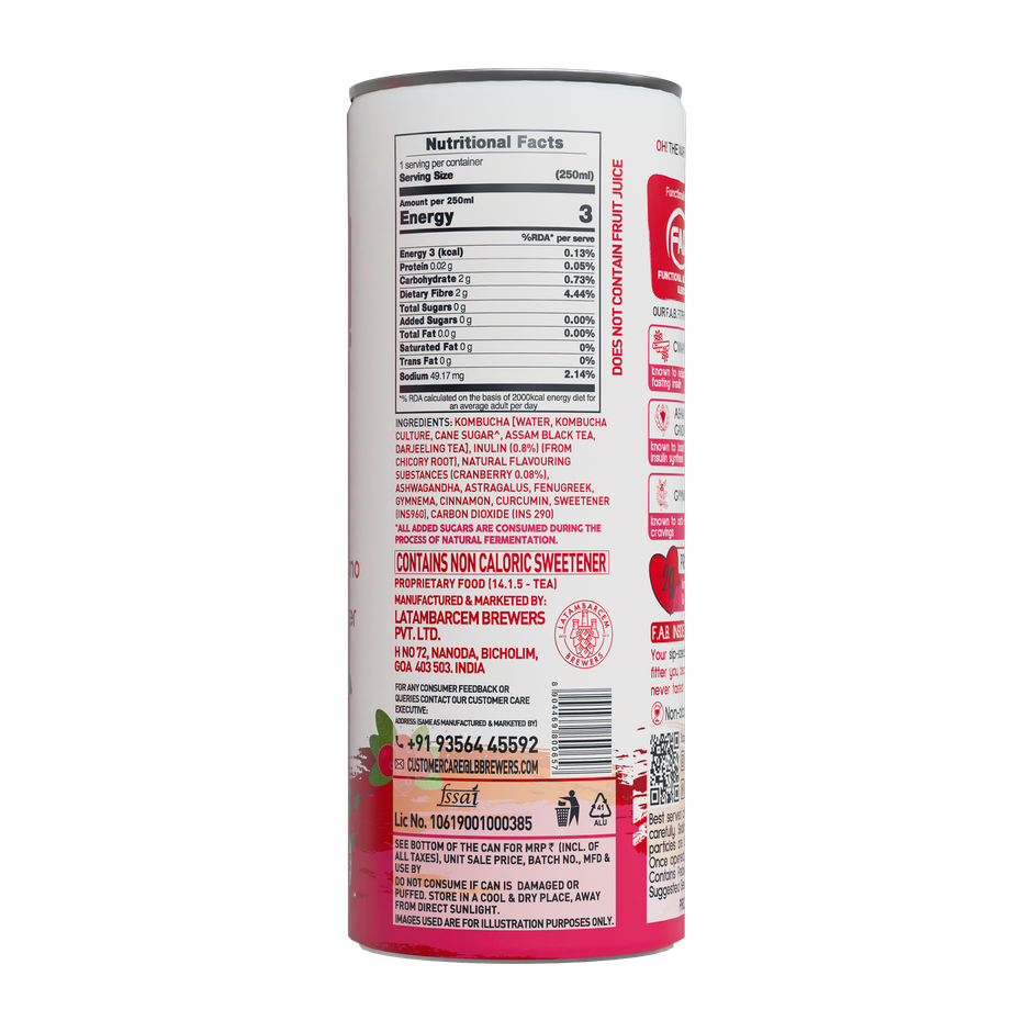 Borecha Cranberry Cosmo Zero Sugar Kombucha Seltzer