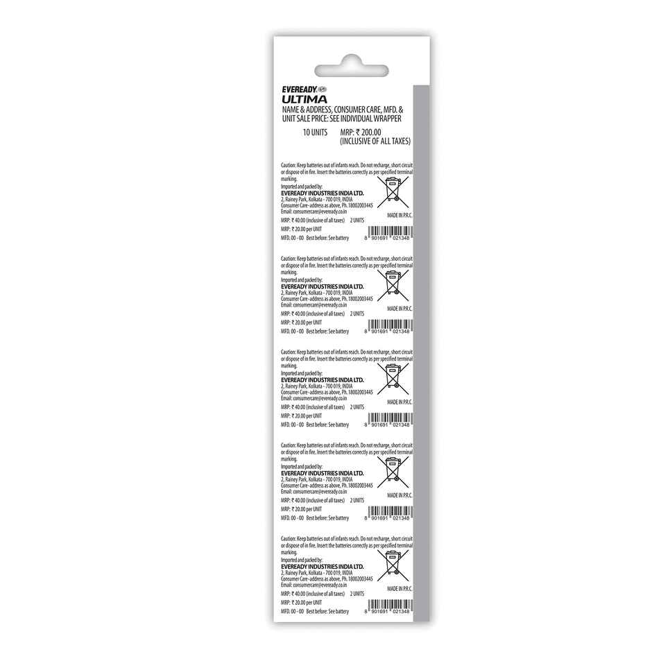 Eveready 1.5V Ultima Lithium Coin Battery |Lr44| Pack of 10