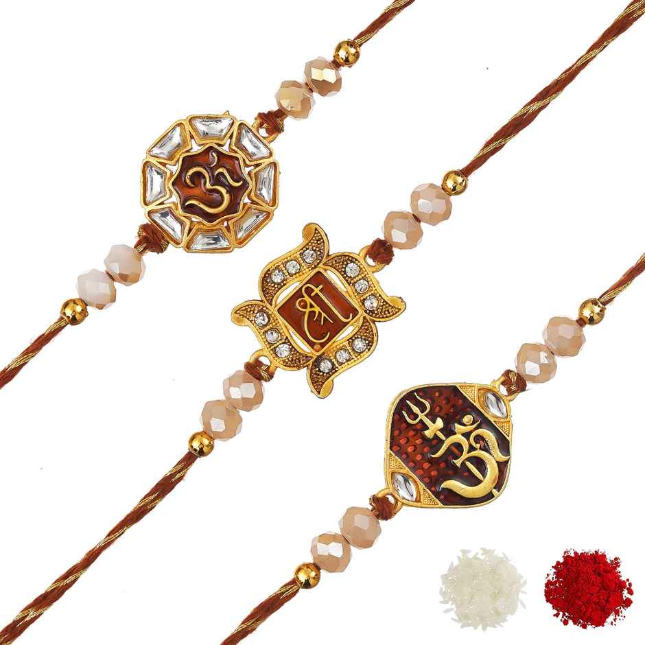 Shri Om Trishul Damru Rakhis with Roli Chawal | Brother Gift | Religious Rakhi | Pack of 3 | Ecraftindia
