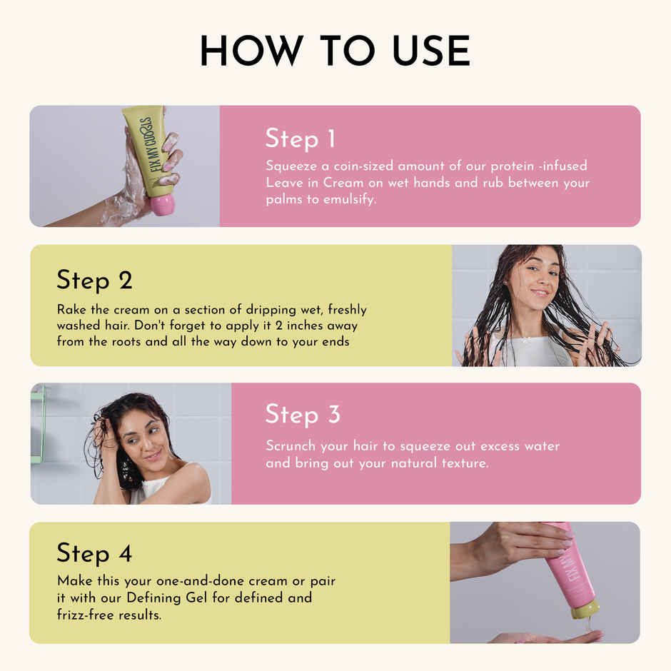 Fix My Curls Leave In Cream| With Jojoba Oil, For Curly, & Frizzy Hair| Silicone Free Hair Cream