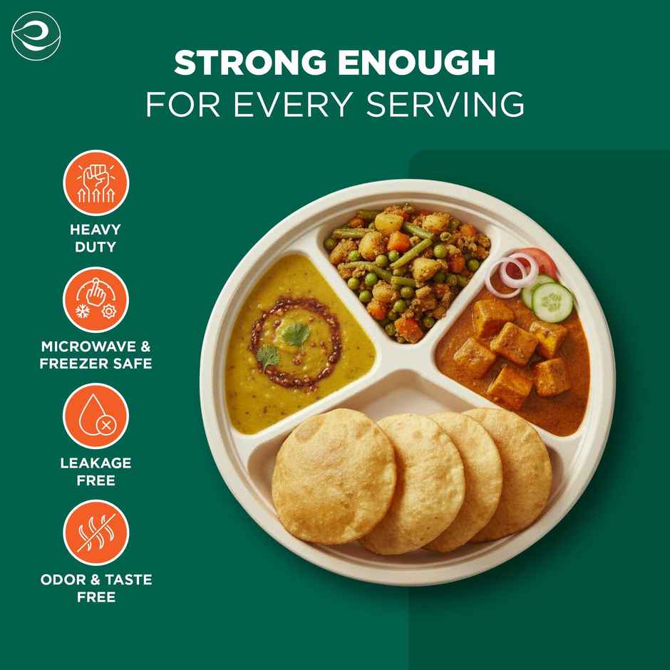 ECO SOUL | Bagasse Disposable Plates | 11 Inch | Round 4CP | 10 Count