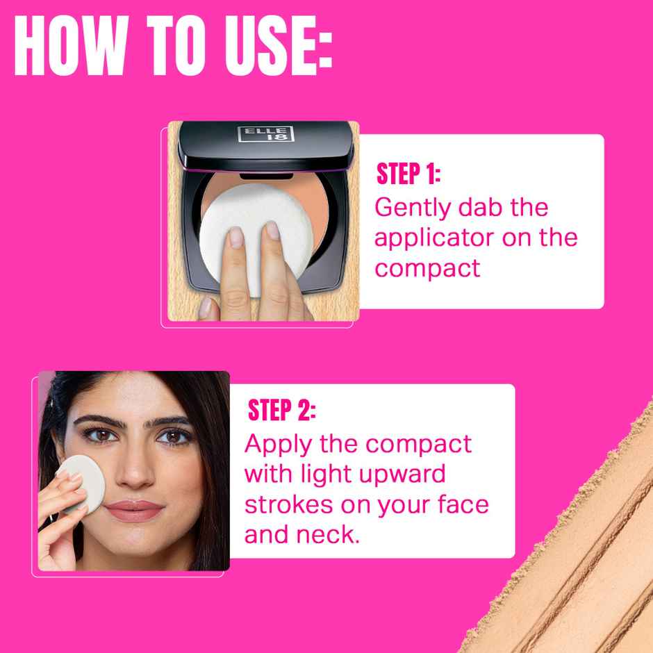 Elle 18 Lasting Glow Compact | 9 Hrs Oil-Free | Vitamin E and C | Matte Finish - Shell