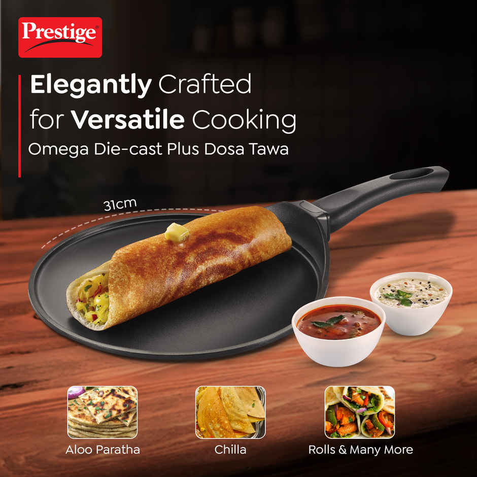Prestige Omega Die Cast Non Stick Tawa 31cm | Induction Base