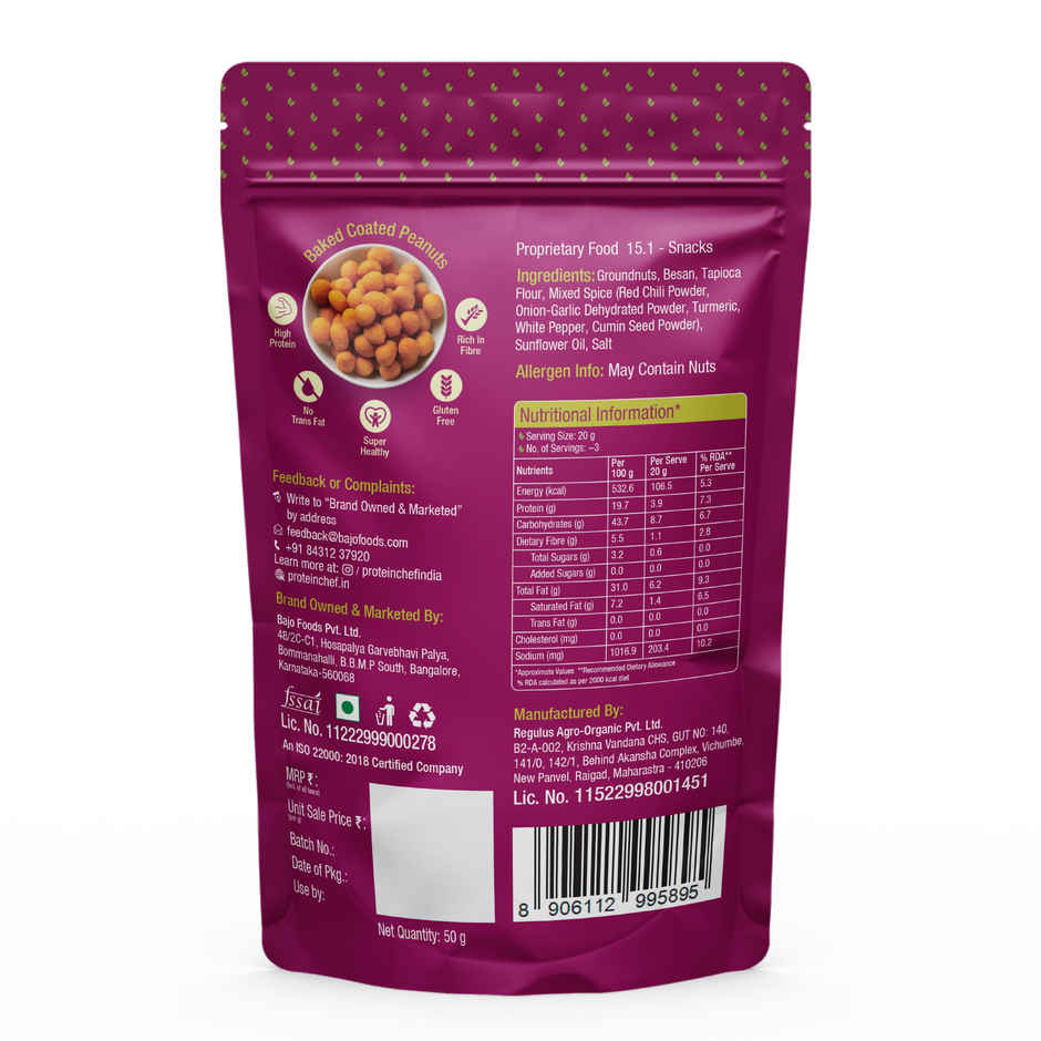 Protein Chef Baked Coated Peanuts | Spicy & Crunchy | 20g Protein | No Palm Oil