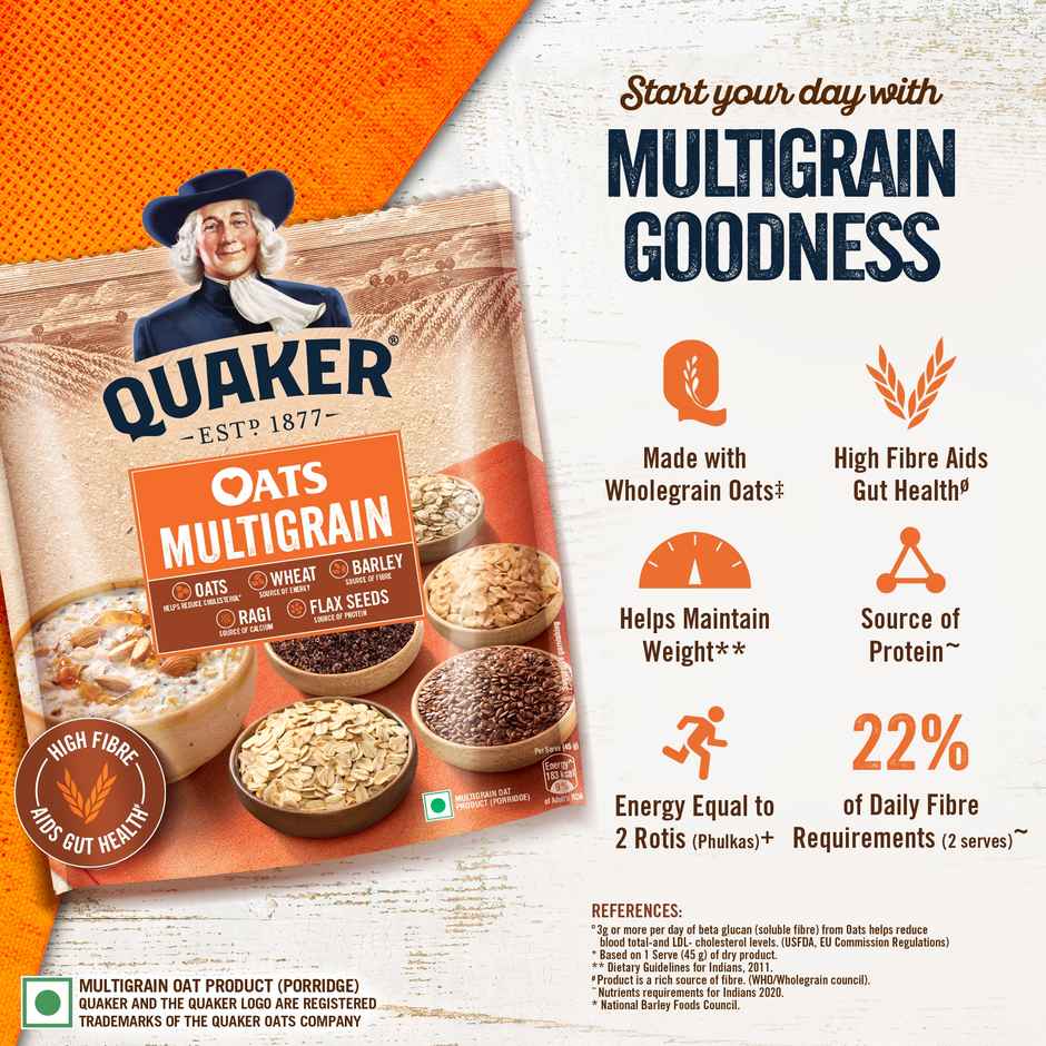 Quaker Multigrain Rolled Oats | High Protein Breakfast Cereal