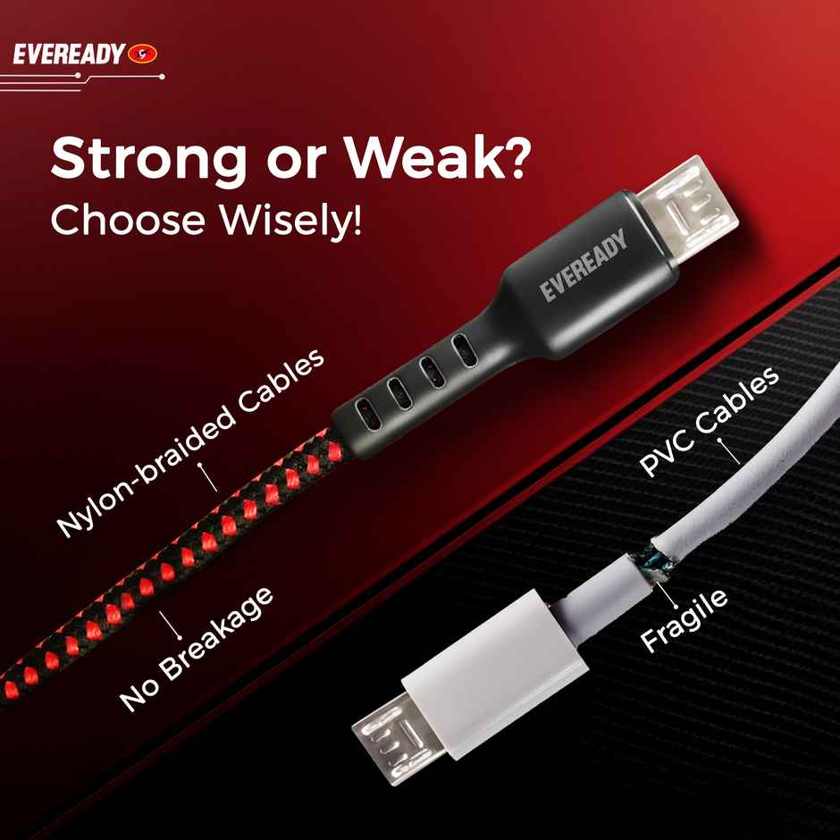 Eveready Nylon Braided Charging Cable | 60W | Type A to Type B | 1.5m Length | 3A