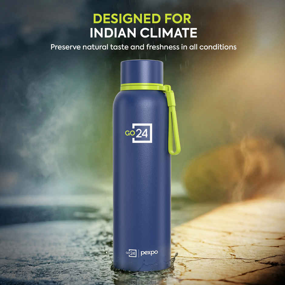 Go24 Bravo Stainless Steel Thermos Bottle | Denim Blue | ISI Certified | 24-Months Warranty