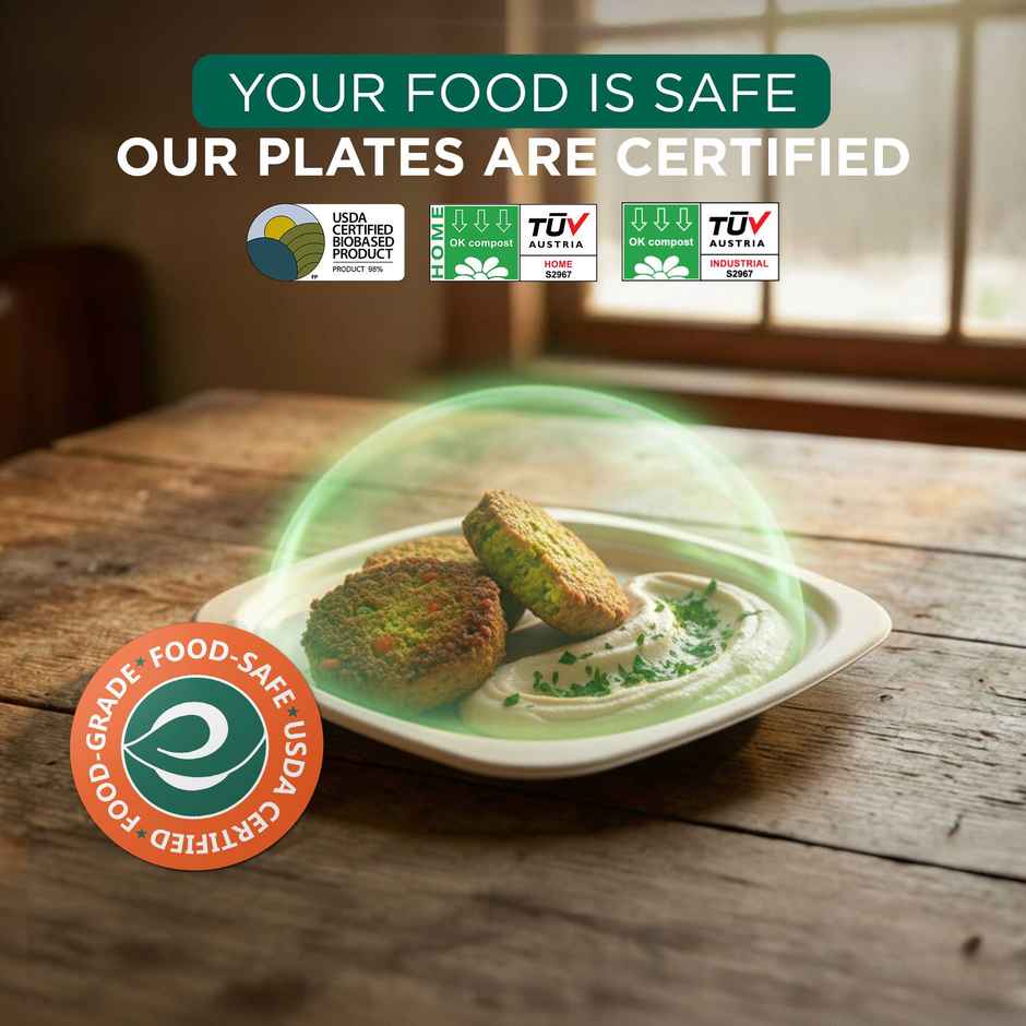 ECO SOUL | Bagasse Disposable Plates | 6 Inch | Square | 25 Count