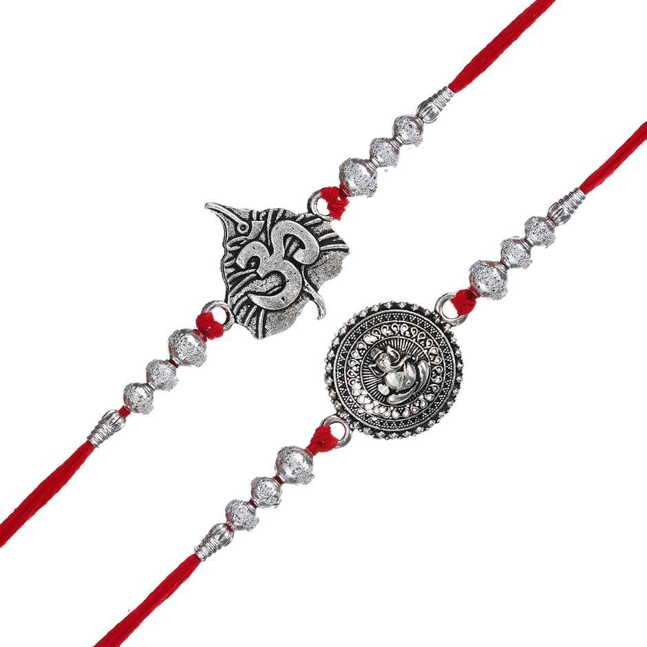 Religious Lord Ganesha and Om Symbol Religious Rakhi for Brothers with Roli Chawal | Pack of 2 | Ecraftindia
