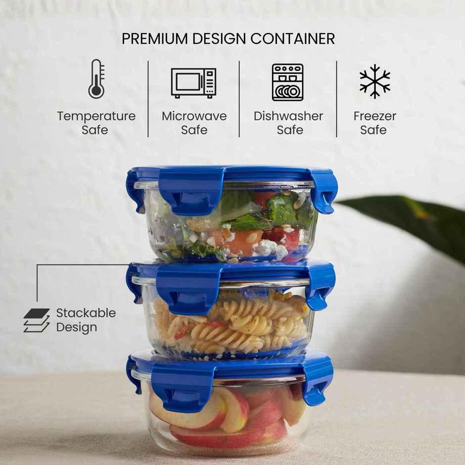 United Colors of Benetton Insulated Lunch Bag Set Blue with Glass Bottle and 3 Containers