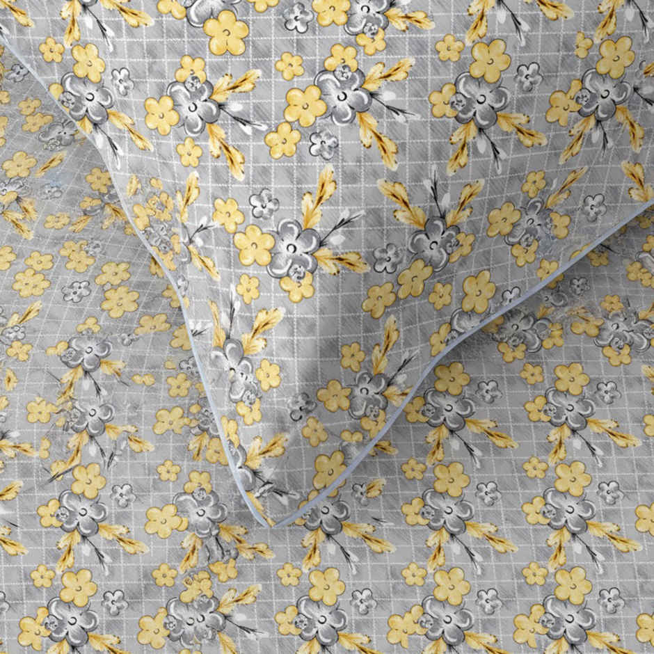 Raymond Home 120 GSM Hazel Floral Double Bedsheet with 2 Pillow Covers Grey