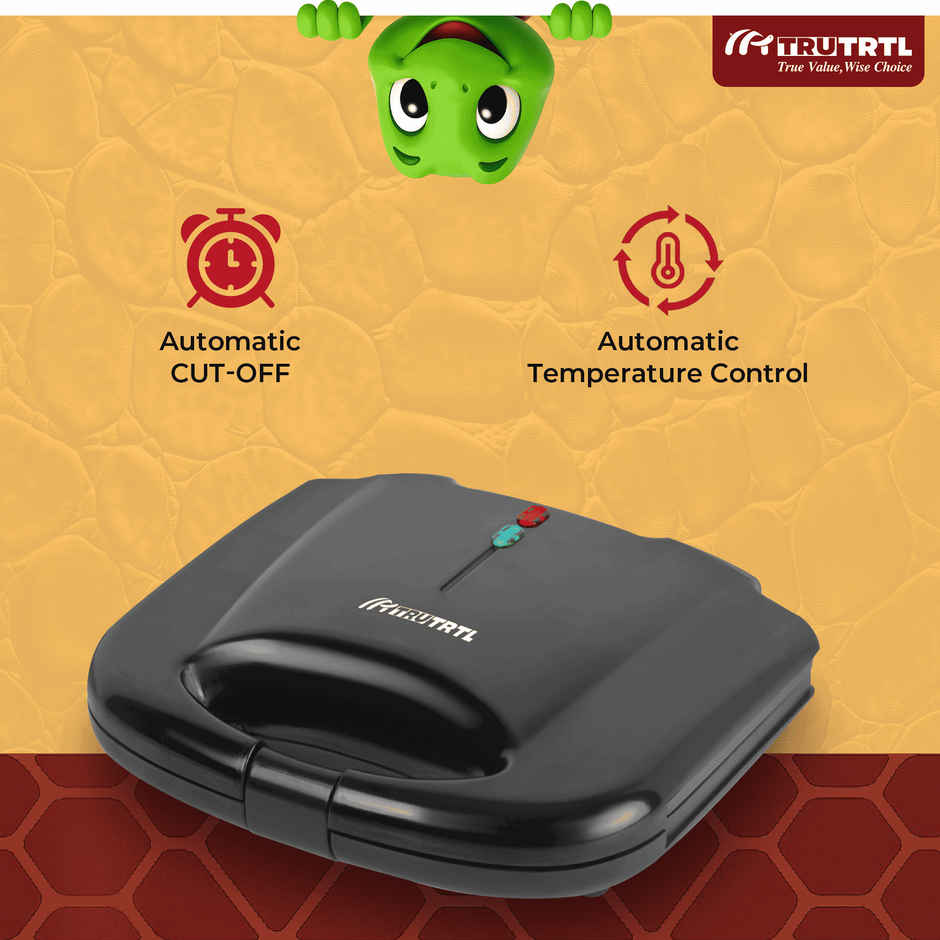 truTRTL Smart Toast Electric Sandwich Maker with Non-Stick Die Cast Aluminium Plates| 800W (Black)