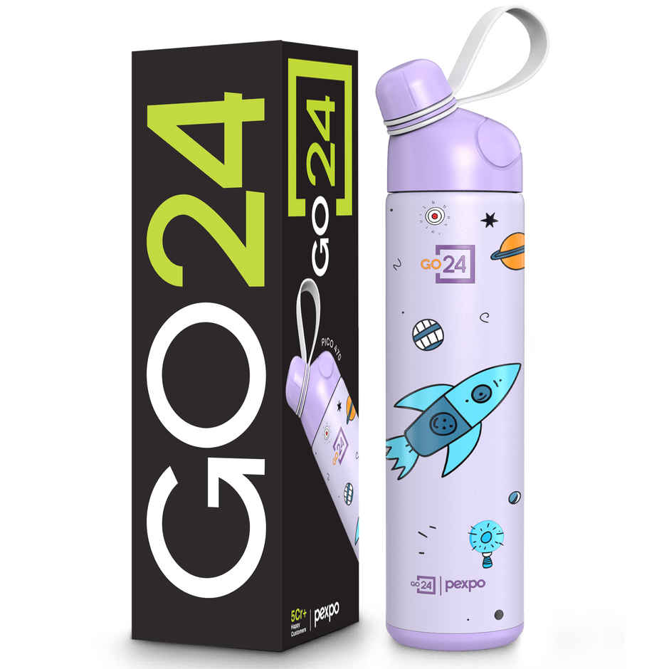 Go24 | Pexpo Pico Cute Sipper | 500 ml | Hot & Cold Steel Bottle | Rocket Uv Printed Design