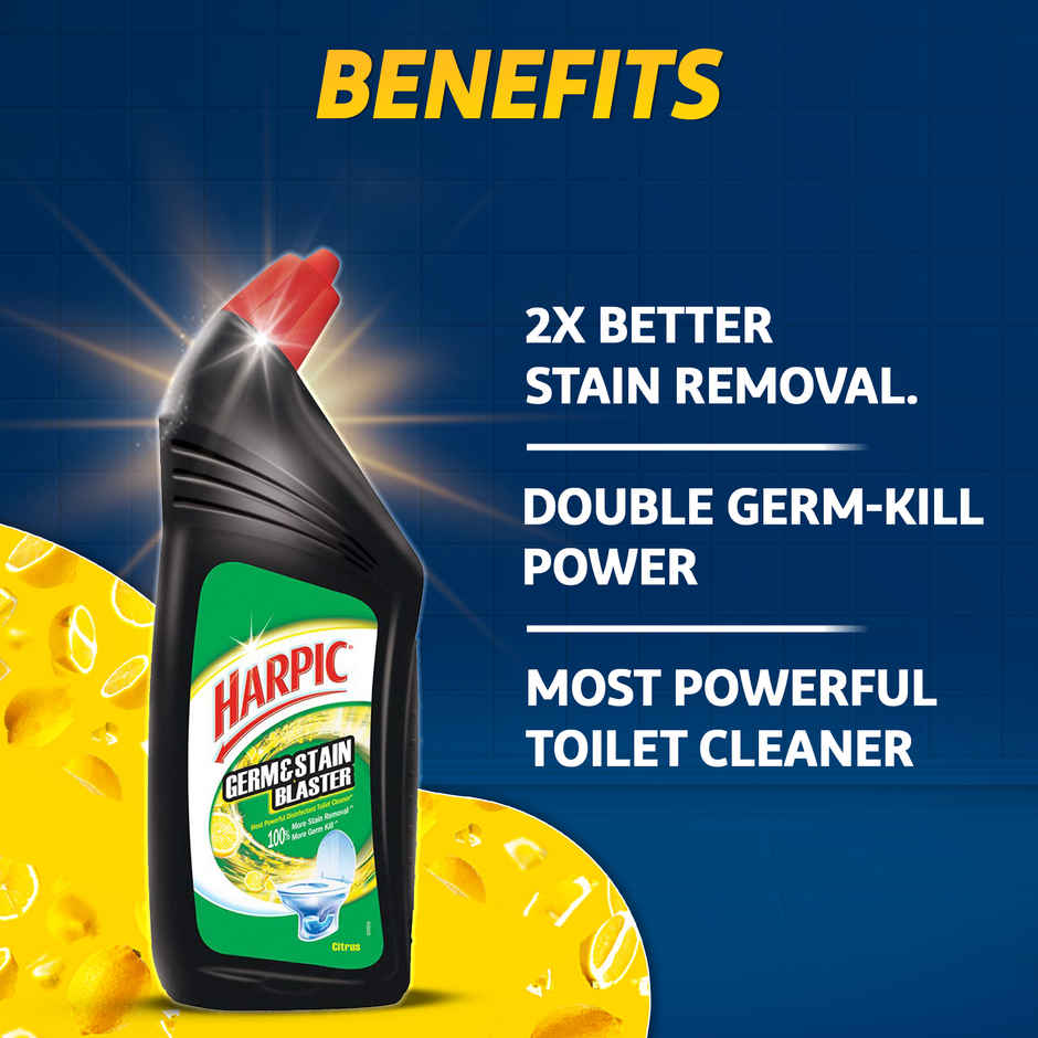 Harpic Germ & Stain Blaster Disinfectant Toilet Cleaner Liquid, Citrus,