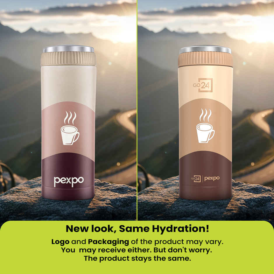 Go24 | Pexpo Vacuum Insulated UV Bottle, Stainless Steel Hot & Cold Flask | Brown