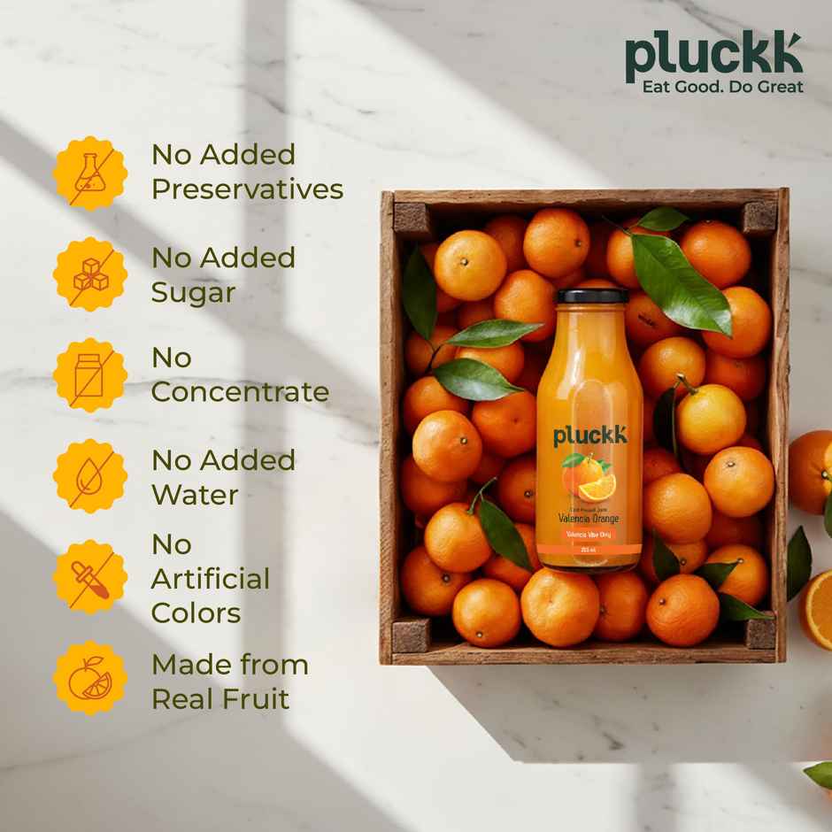 Pluckk Cold Pressed Extracted Valencia Orange Juice | No Preservatives | No Added Sugar