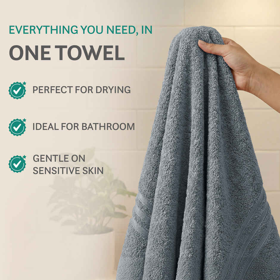 Mytrident Comfort Living Cotton Bath Towel | 28 in x 55 in | New Grey