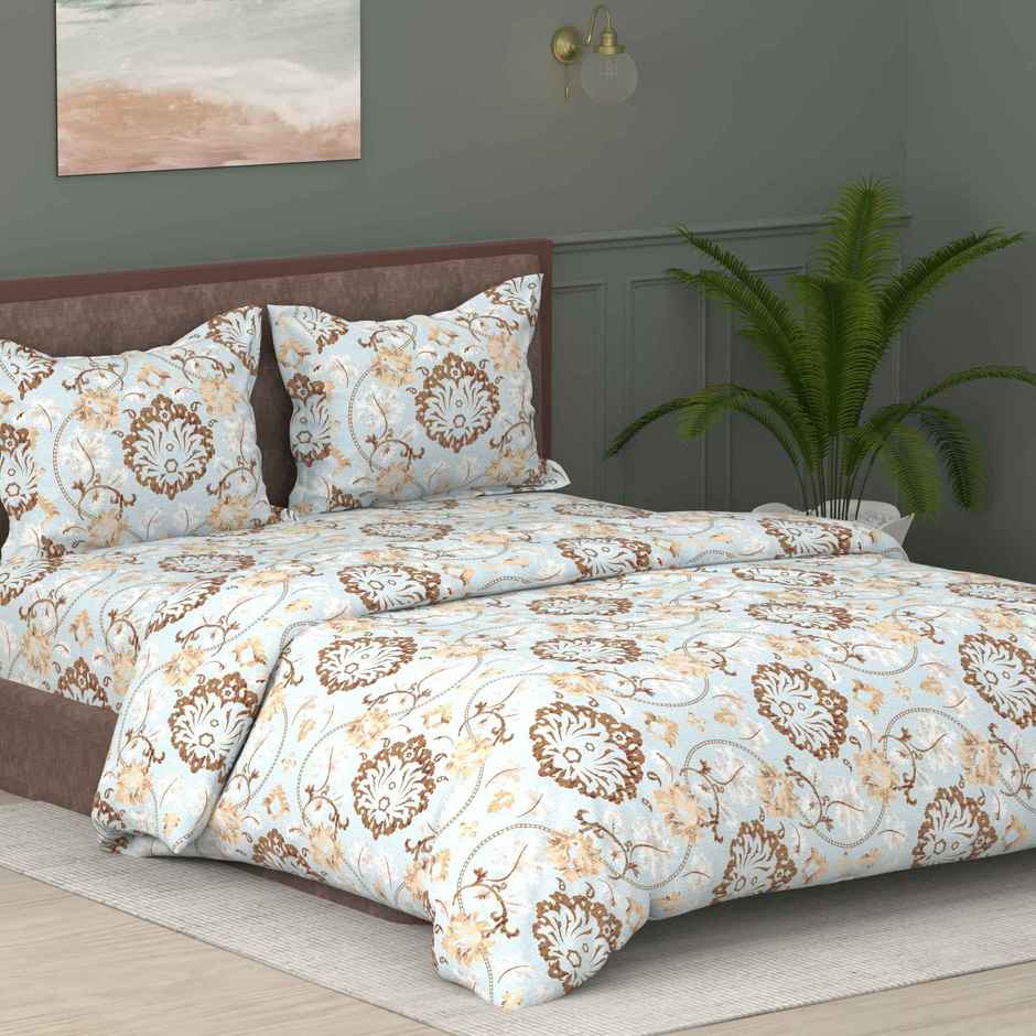 Raymond Home Light Blue Floral Comforter 110 TC Double Bedsheet with 2 Pillow Cover Bedding Set