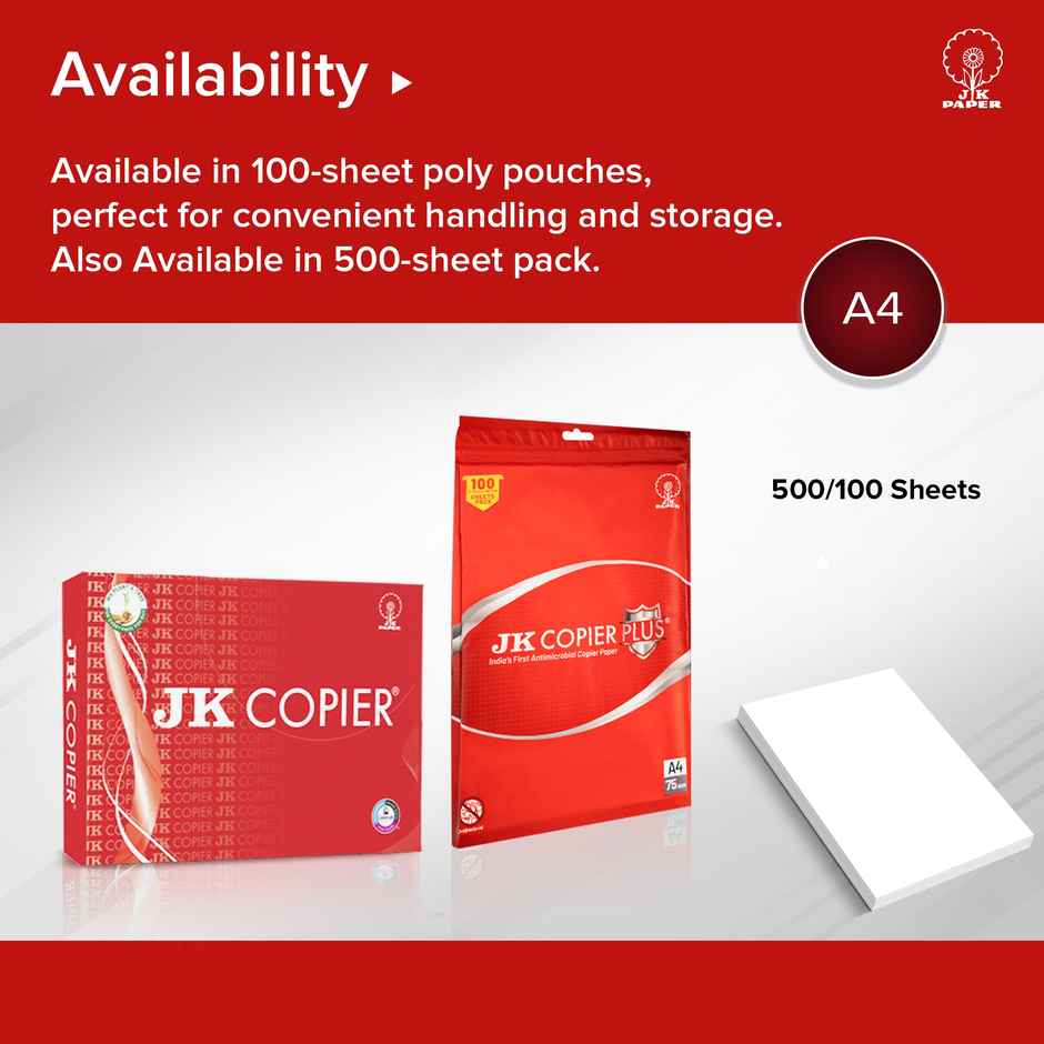 JK Paper Copier Plus Antimicrobial - 75 GSM | A4 | 100 Sheets