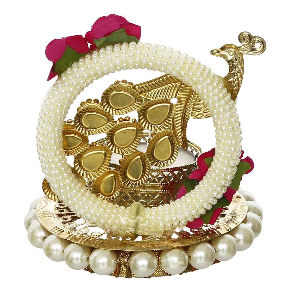 eCraftIndia Metal Peacock With Stones Handcrafted Tea Light Holder