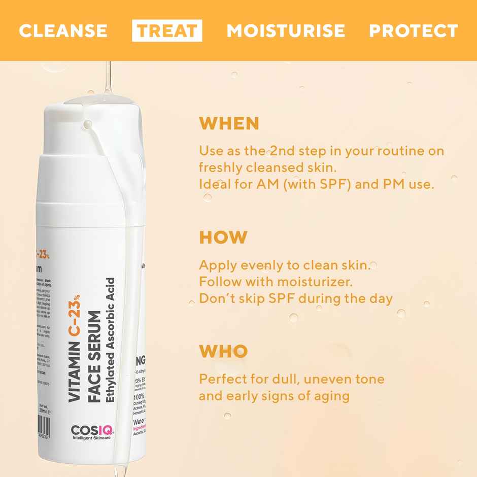 CosIQ 23% Vitamin C Face Serum Brightens Skin, Revives Dullness & Evens Skin Tone for All Skin Types