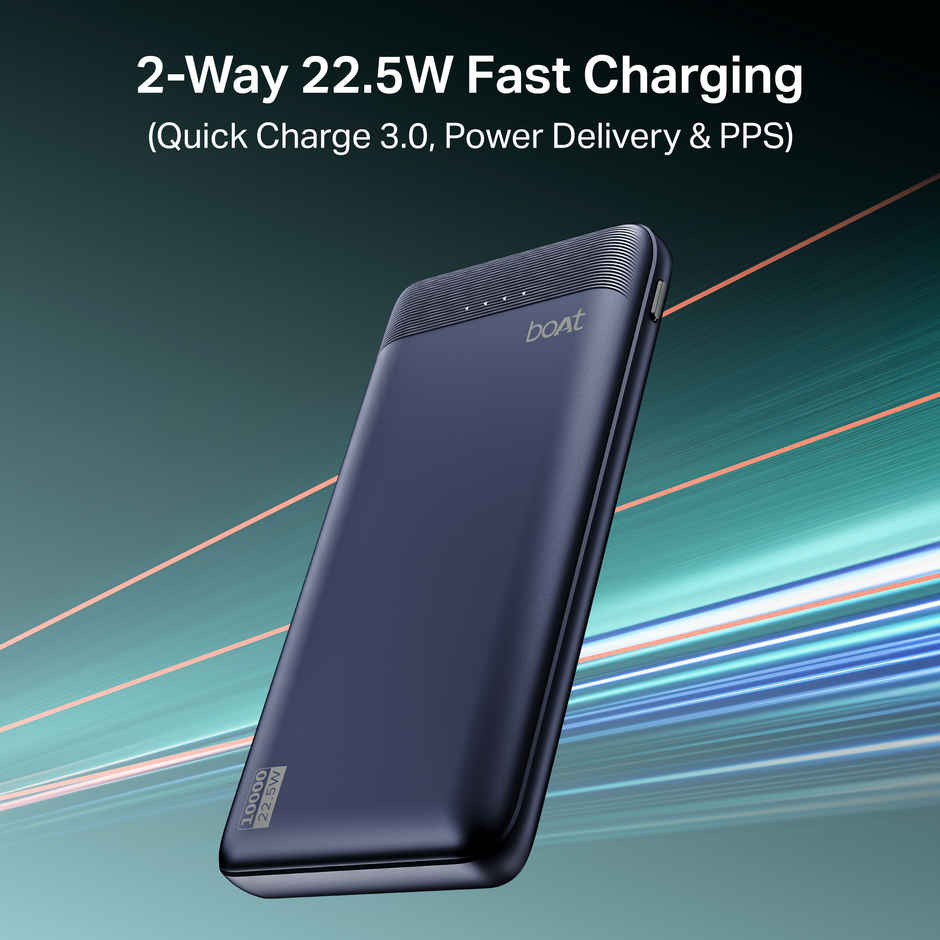 boAt Energyshroom PB300 Activ Wired Powerbank with 22.5W Fast Charging, 10,000mAh, 12-Layer Smart IC Protection, 3 output ports - Cerulean Blue