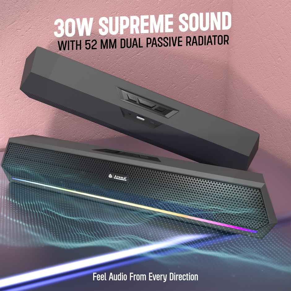 Aroma Coolbar 30W Upto 16 Hrs Music Time With Dynamic RGB Lights | Black, Bluetooth Speaker